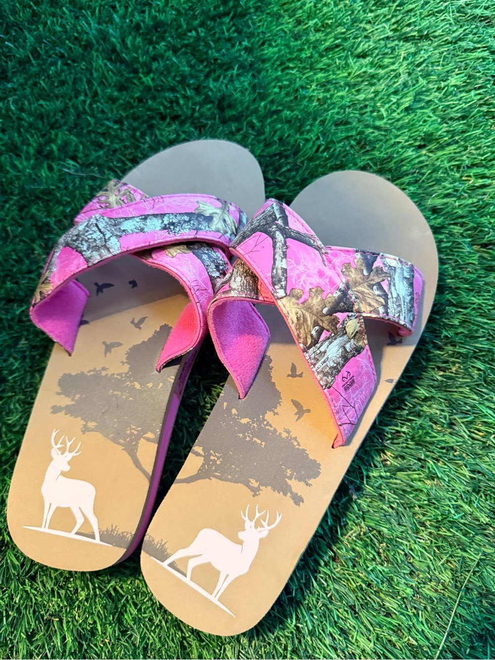 Women’s Pink Camo Slide Sandals - Comfort Footbed